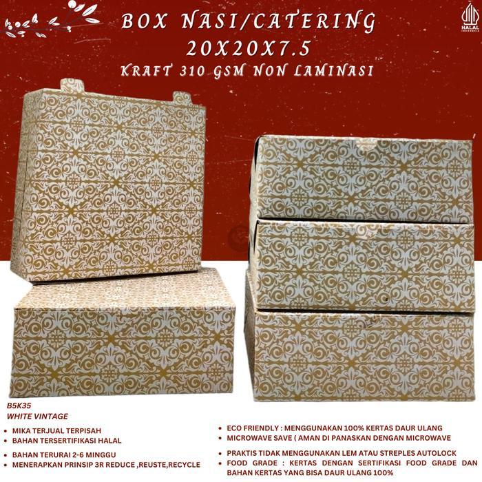 [25 Pcs] Dus Nasi Kotak 20x20 Motif / Box Nasi Katering 20x20 / Dus Nasi Kotak Catering Kraft /