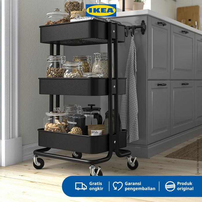 IKEA RASKOG Troli Dapur dengan 3 Rak Serbaguna Hitam 35x45x78 cm