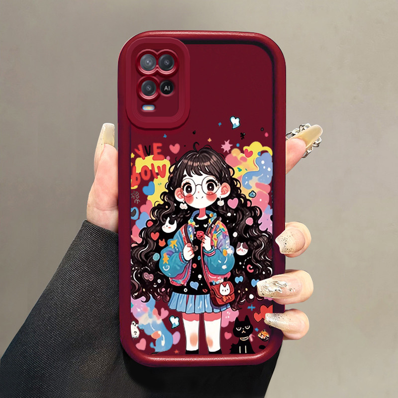 Casing Hp untuk OPPO A54 Case Gadis berambut keriting modis Kasing silikon Cesing Anti Crack Tahan B