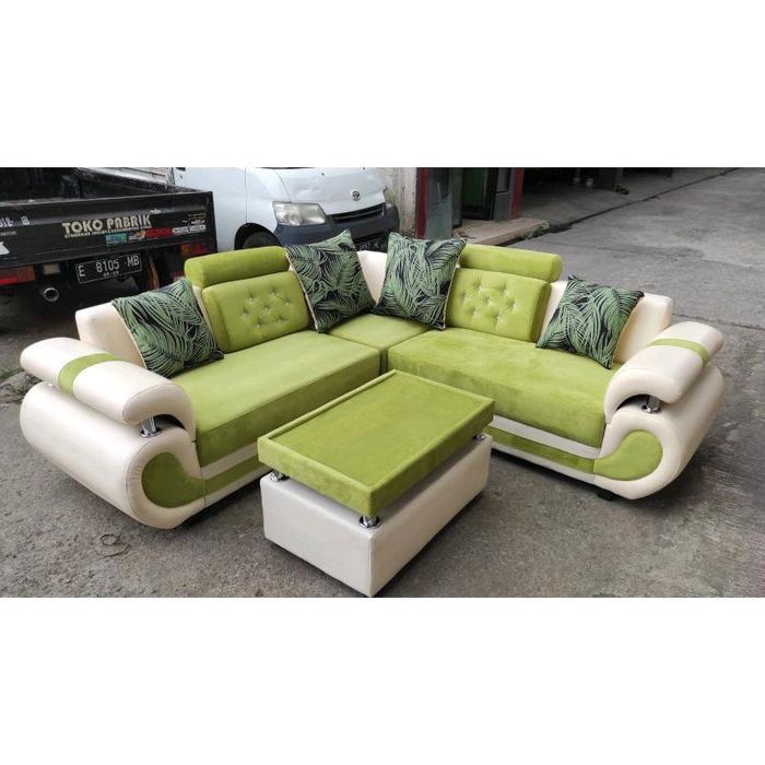 Sofa Tamu L Sudut Minimalis - Kursi Tamu Modern Termurah Bandung Cirebon Tegal Batang - GGS Hijau