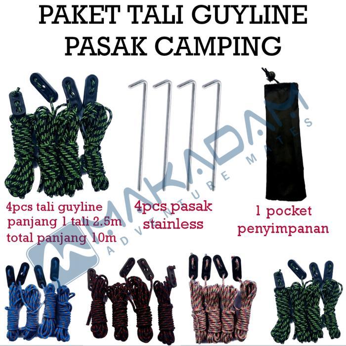 paket tali guyline pasak camping tali stopper pengencang tenda