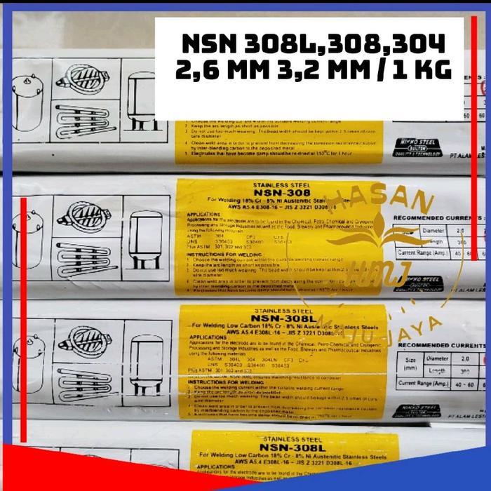 Kawat Las Nikko Steel Kabel Las Stainless Nsn308L Nsn 308 Ukuran 2,0 Mm, 2,6 Mm, 3,2 Mm, 4,0 Mm