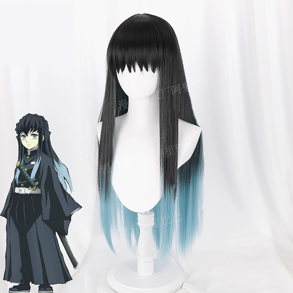Anime Demon Slayer Kimetsu No Yaiba Tokitou Muichirou Ponytails Wig Muichiro Cosplayheat Resistant