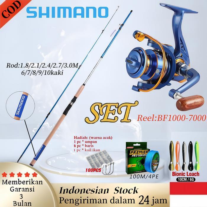 2024 Baru Shimano Reel Rod Shimano Pancing Set Reel Pancing Berputar 1 Set Rod Pancing Berputar