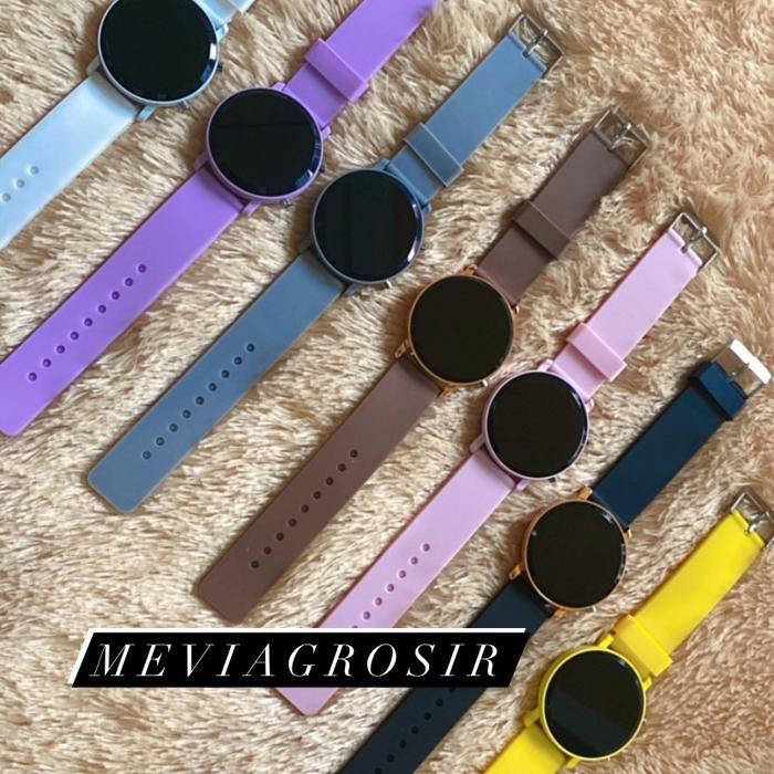 Jam Tangan Wanita Pria Couple Unisex Led Rubber Led Segi Led Bulat Jam Led Karet Bulat Case Besi Top