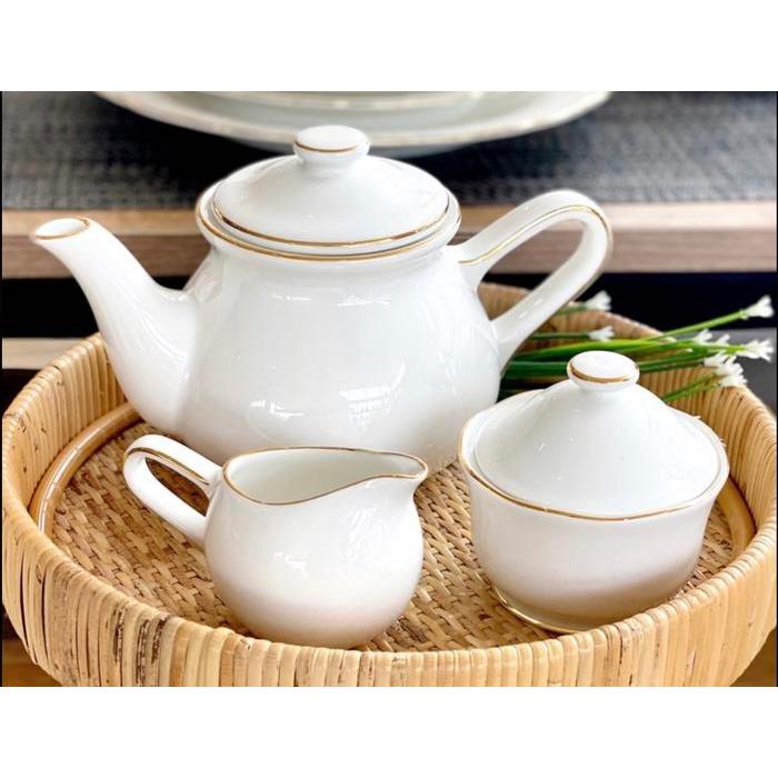 TEA SET TEAPOT JESSICA WHITE GOLD CERAMIC ST SAINT JAMES KERAMIK PUTIH