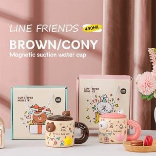 [LINE FRIENDS] NO BOX Ceramic Mug/ Milk Coffee Cup/ Cute Cartoon Cup/ Cup with Lid/ Gift Set/