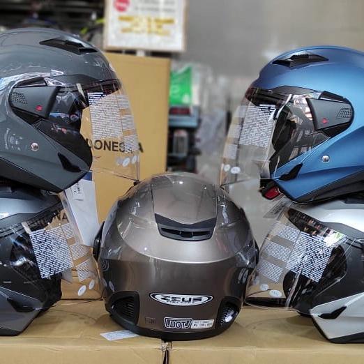 Helm Half Face Merek Zeus 611 Double Visor Polos