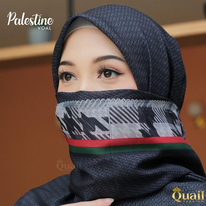 TERMURAH Quail Hijab - Palestine Voal Square Jilbab Segi Empat Palestine Motif Square Hijab Palesine
