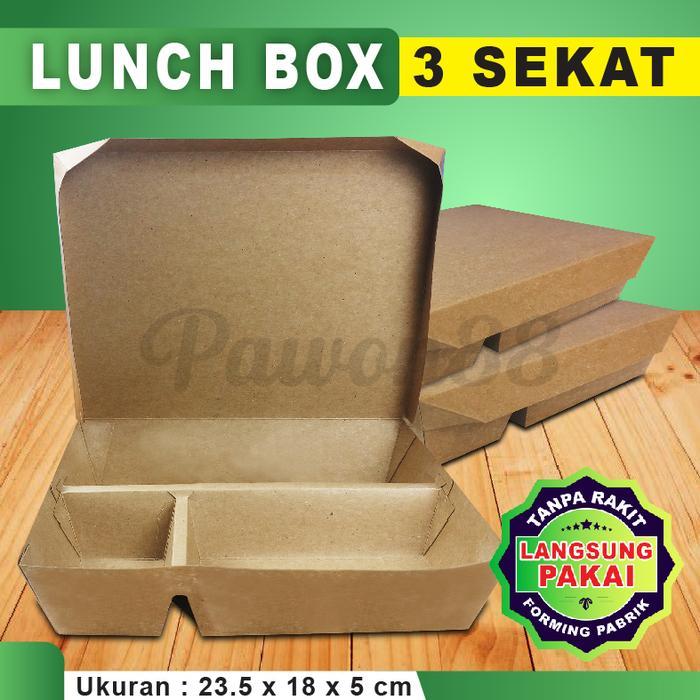 Paper Lunch Box SEKAT 3 - Kotak Bento Sekat 3 Kraft Coklat