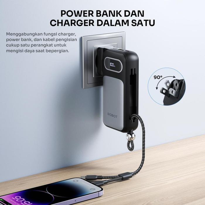 ROBOT Powerbank dan Charger RT-AC10 Powerbank Fast Charging 10,000mAh 22.5W With Wall Charger, Cable