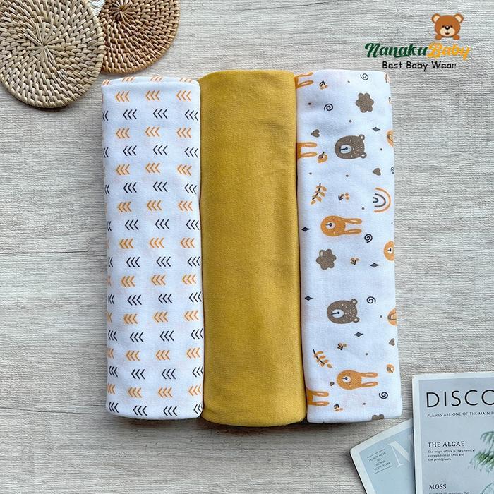 Nanaku Baby - (Series Kuning Mustard) Isi 3 PCS Pernel Bayi Bahan Kaos Ukuran Jumbo 110 cm x 90 cm