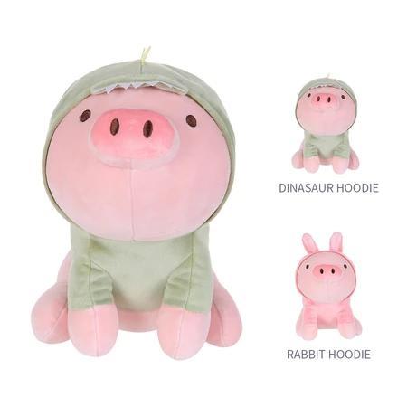 Miniso Official Boneka mainan anak Sitting Piglet Plush Toy with Dinosaur Hoodie