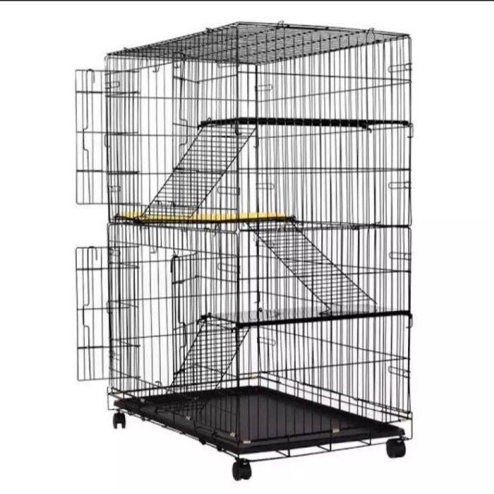 TERBARU KANDANG KUCING LIPAT 3 TINGKAT DENGAN RODA KANDANG KUCING TINGKAT 3 L