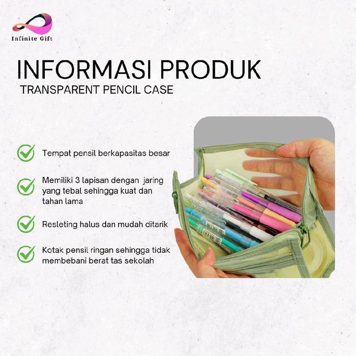 Kotak Pensil Korea Mesh / Tempat Pensil Transparan Simple Transparan -