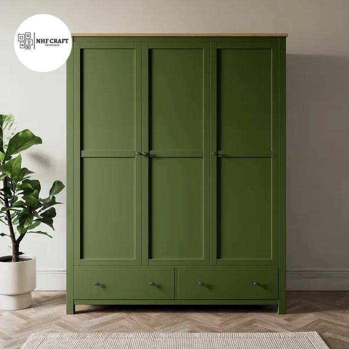 lemari jati minimalis 3 pintu / almari minimalis jati 3 pintu 2 laci / lemari jati minimalis modern