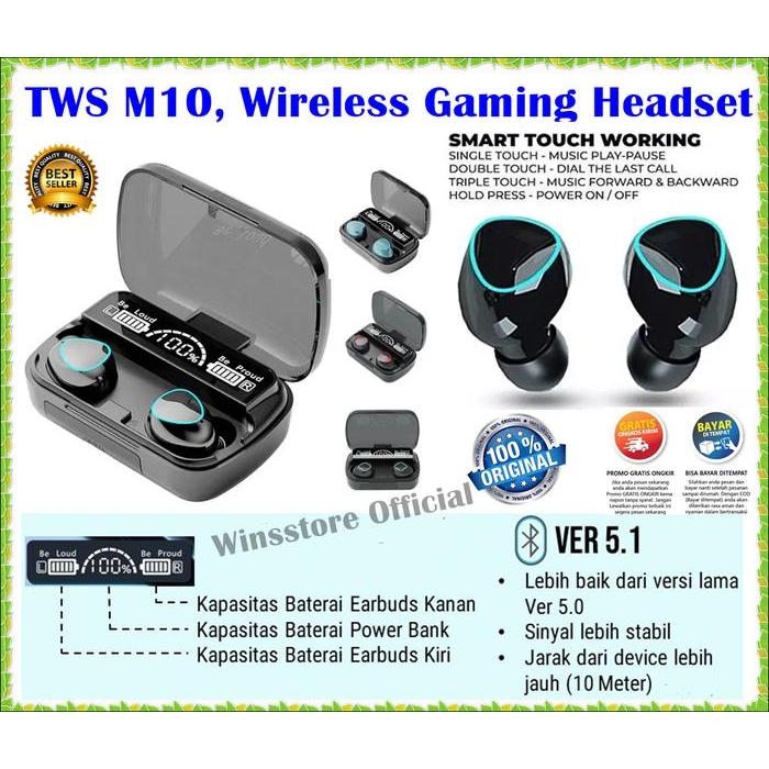 M10 Wireless Gaming Headset Bluetooth Tws Earphone Full Bass Earbuds