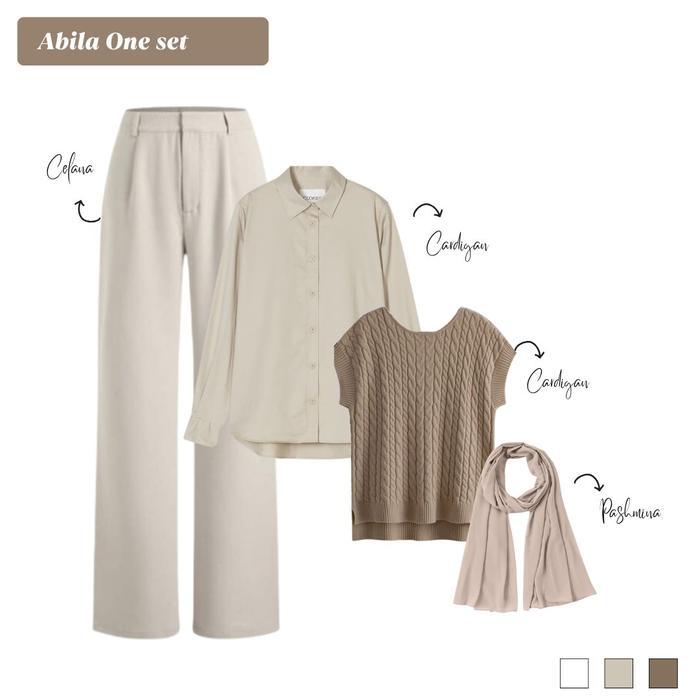 TERLARIS Abila One Set Wanita berhijab ( Atasan Baju Kemeja Basic Panjang + Outer Vest Rajut +
