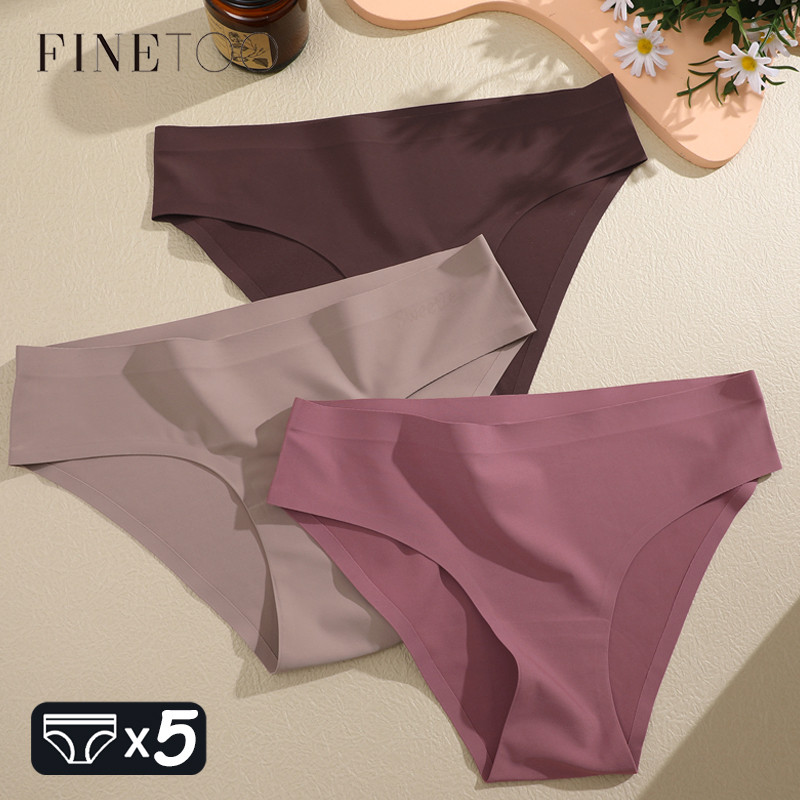 Finetoo 5Pcs Seamless Panties For Women Ice Silk Underwear Soild Briefs Low Waist Comfortable