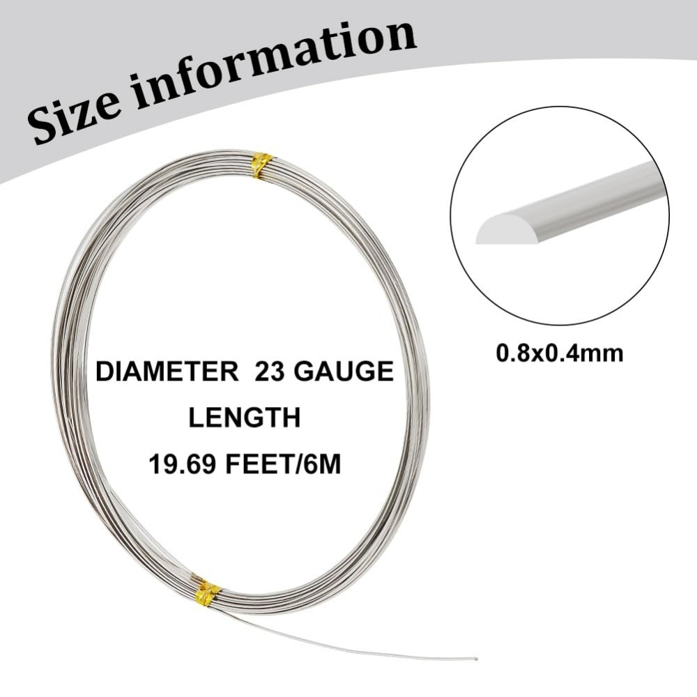 20Feet Nickel Silver Wire Half Round Craft Wire, 23 Gauge White Copper Beading Wire for Jewelry