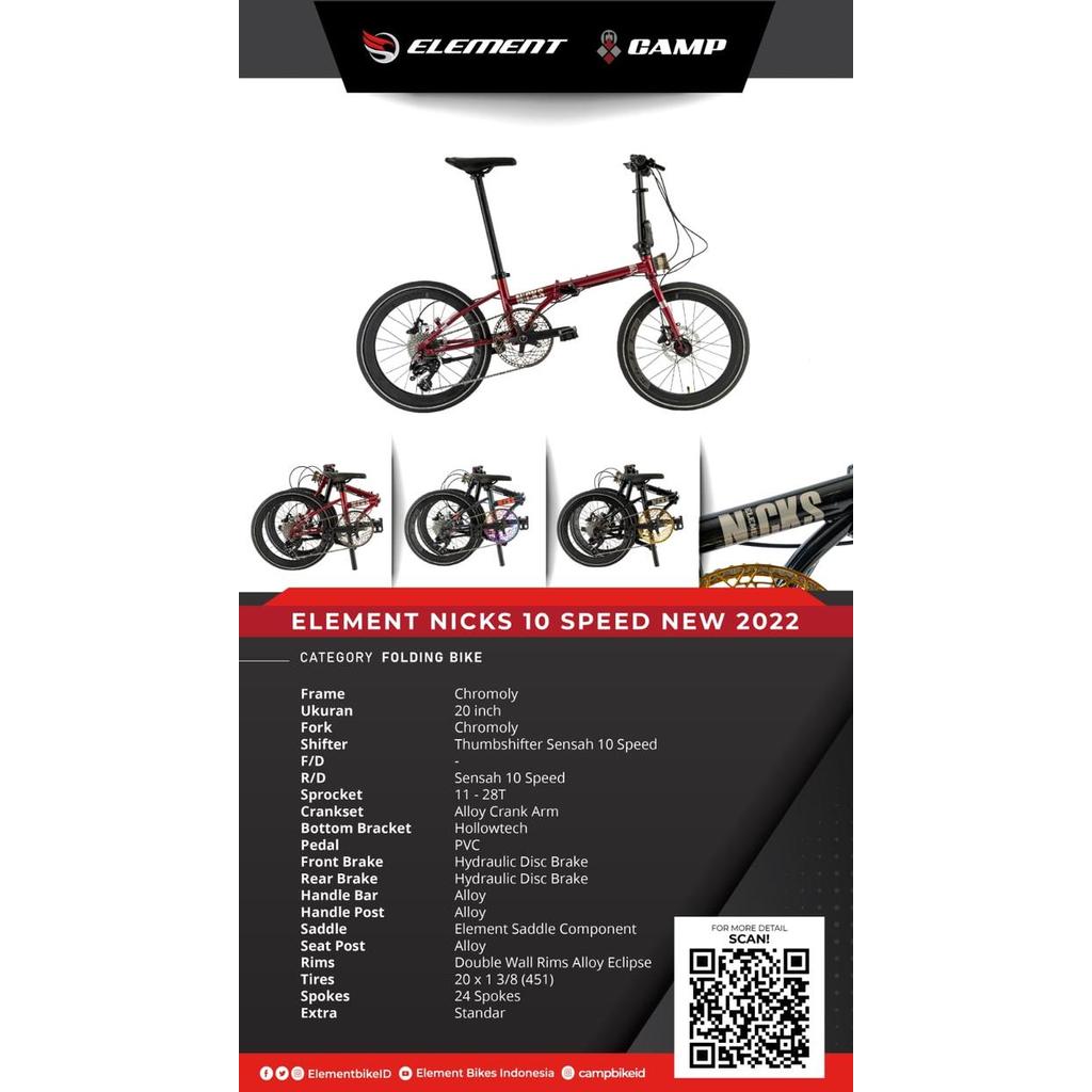 ELEMENT Sepeda Lipat Nicks 10 Speed 20" 451 Chromolly Folding Bike