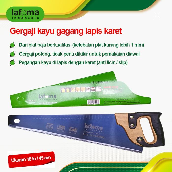 "New" Lafma Gergaji Kayu gagang Kayu Lapis Karet 18 Inchi gergaji Potong Manual Langsung Pakai Siap