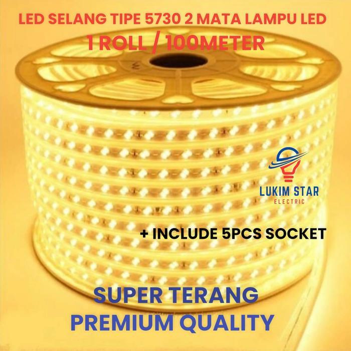 LAMPU LED SELANG SMD 5730 2MATA LED 100M LAMPU LED STRIP SELANG 220V 1ROLL 100M METER