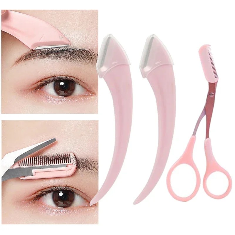 1/2/3Pcs Eyebrow Trimming Knife Eyebrow Face Razor For Women Eyebrow Scissors With Comb Brow Trimmer