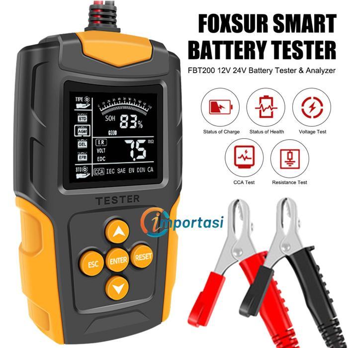 Ready FOXSUR Smart Battery Tester Aki Mobil Motor 200Ah Health Analizer Scan