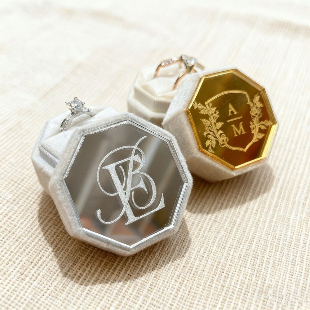 Personalised Acrylic Topper Velvet Ring Box Wedding Octogon Ring Box Engagement Proposal Idea