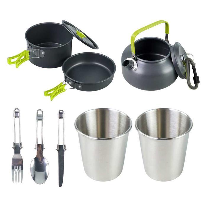 Nesting Lengkap Set Alat Masak Outdoor Camping Cooking Set Aluminium Travel Hiking Gunung