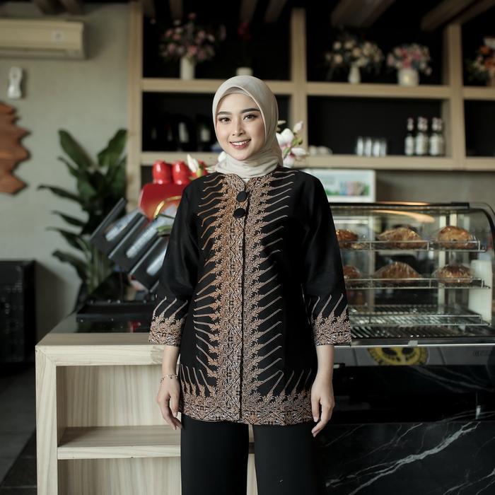Blouse Batik Wanita Modern Modang Katun Seragam Atasan Baju Kantor Simple Muslim Formal Kerja -