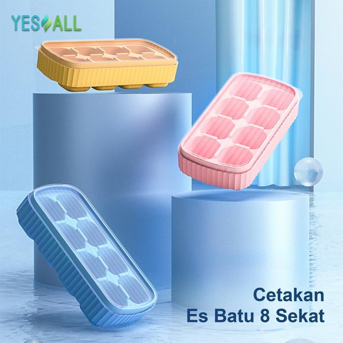 YESALL Cetakan Es Batu Silikon + Tutup Premium - Ice Maker Pembuat Es Batu Mini Silicone Portable