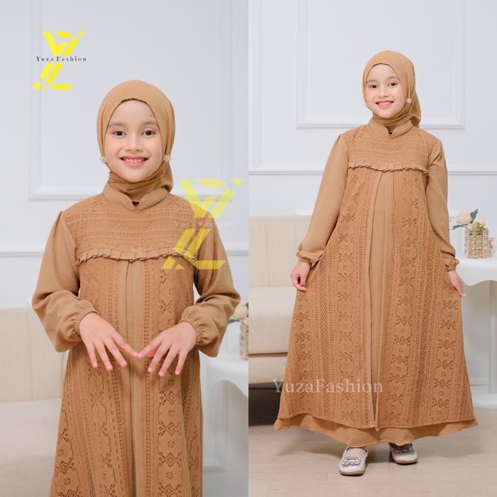 Gamis Anak Aleena Kids / Gamis Crinkle Airflow Mix Brukat Set Jilbab / Gamis Brokat Malika Mewah
