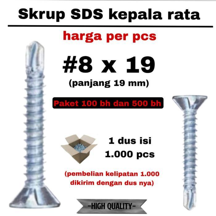 Skrup SDS FH 8 x 19 kepala rata / Skrup SDS murah - per pack 100 pcs