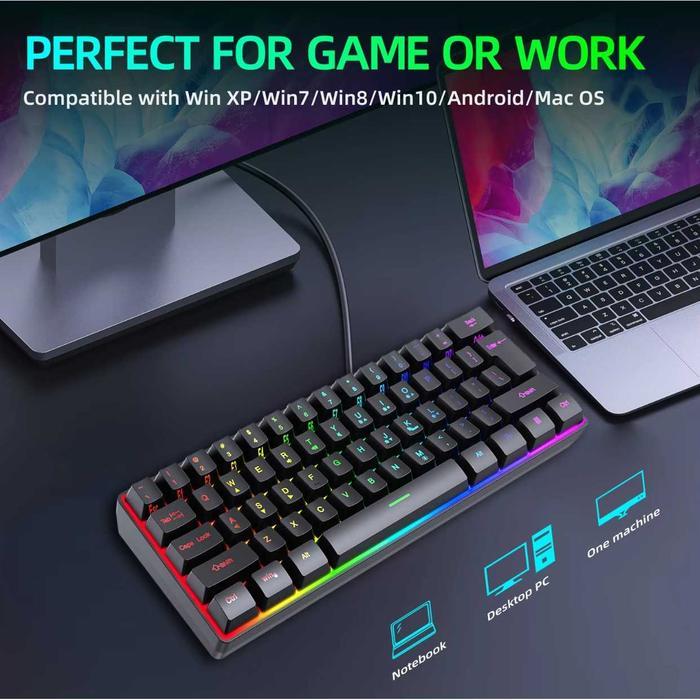 Keyboard Wired Gaming RGB Backlit Mechanical Feel 61 Keys