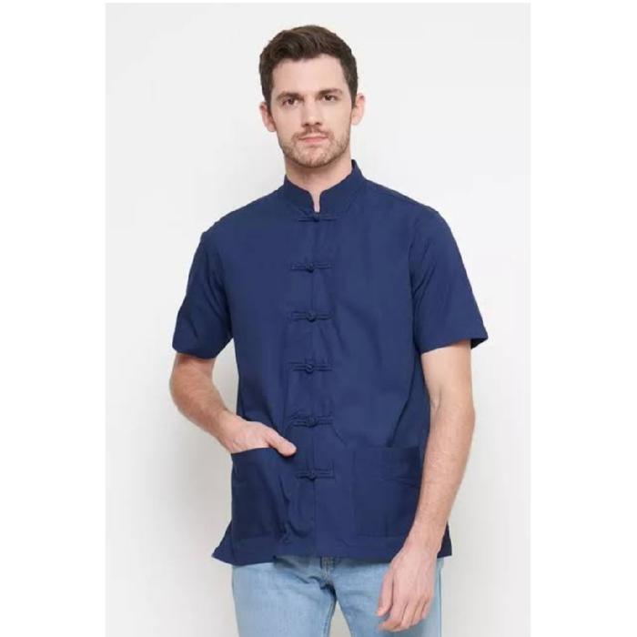 Baju Cheongsam Kemeja Atasan Pria Putih Polos Size M-Xl