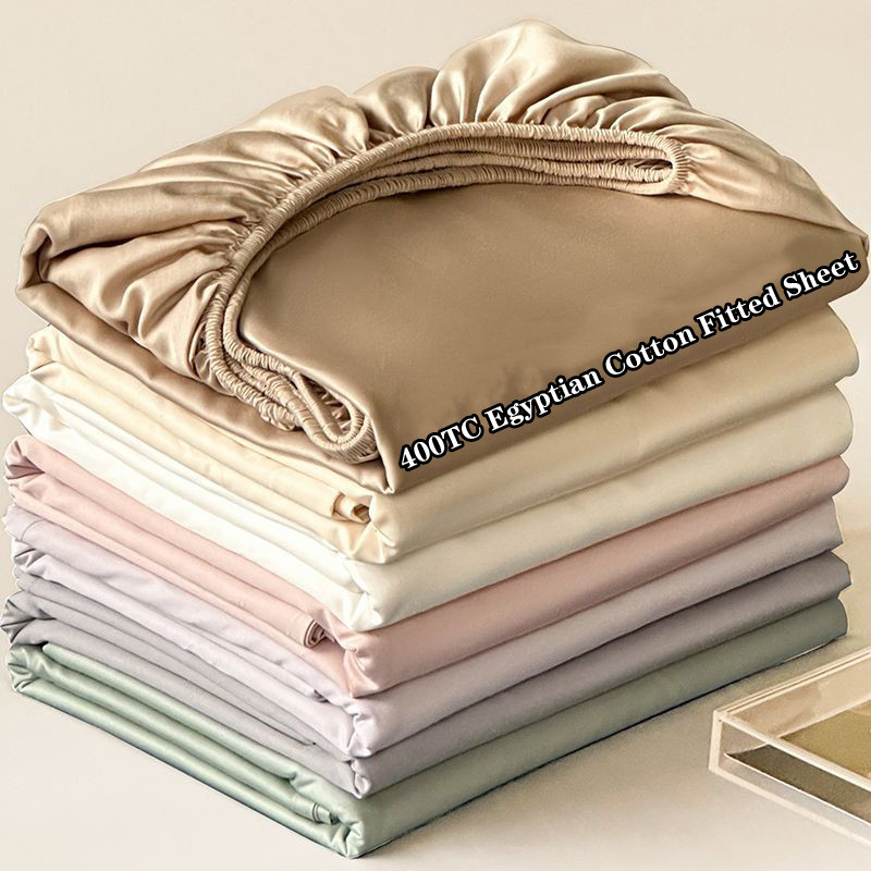 Soft Luxury Egyptian Cotton Fitted Bed Sheet with Elastic Bands 400TC Mattress Cover Non Slip