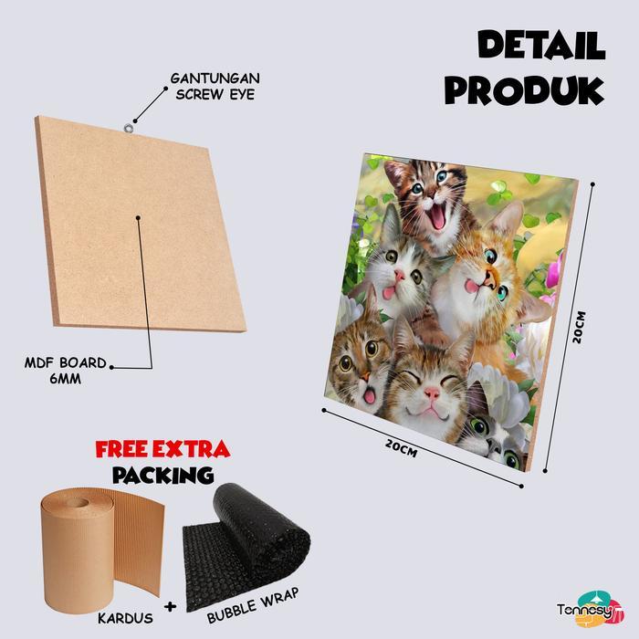 TERLARIS SAN DINDINGSET ISI 4 (20X20CM) W DECOR PAJANGAN POSTER DEKORASI KAMAR RUMAH KUCING CAT FULL