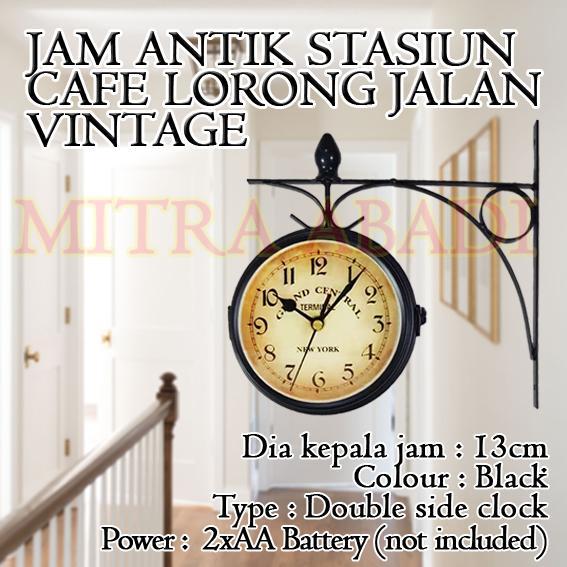 TERLARIS Jam Antik Dinding Stasiun Cafe Lorong Jalan Vintage 2 Sisi READY STOCK