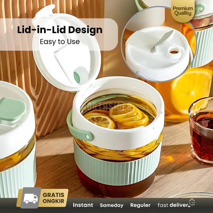 Toples Kaca Kopi Biji-Bijian Fermentasi Acar Double Open Glass Sealed Lid Pickle Jar With Handle