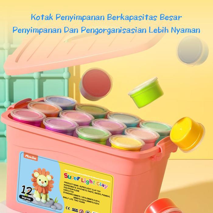 [Ready] Aimilo Clay Kotak Hadiah Untuk Mainan Anak Isi 12 Pcs Clay Warna Mainan Edukasi Anak Aman