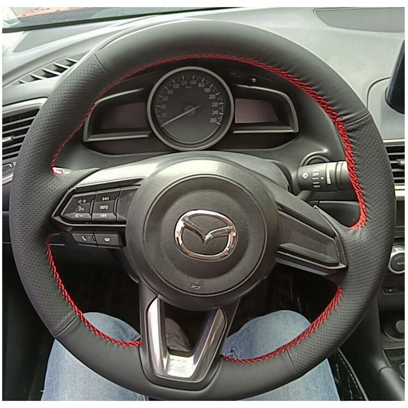 Customized DIY Black Faux Leather Car Accessories Steering Wheel Cover For Mazda 3 Axela Mazda 6 Ate