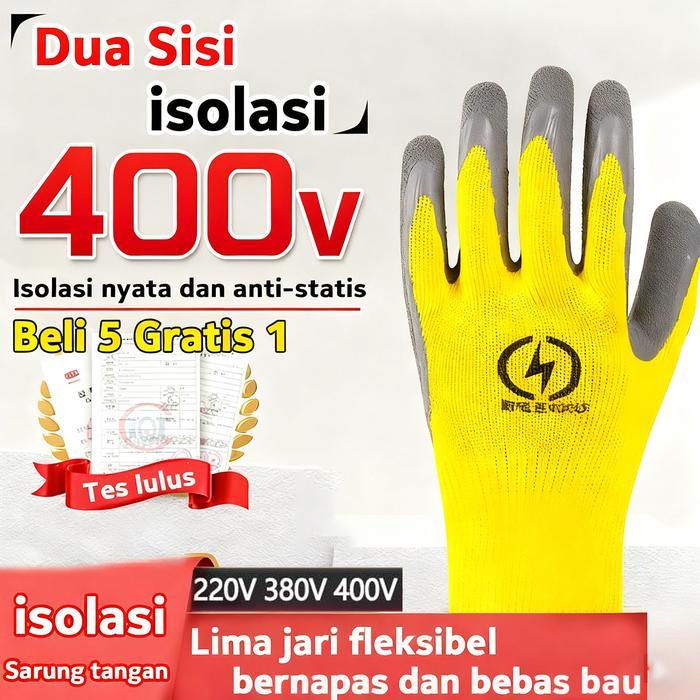 Sarung Tangan Berinsulasi 400V Sarung Tangan Listrik Premium Bahan Lateks Kuat 400V Karet Tahan Api
