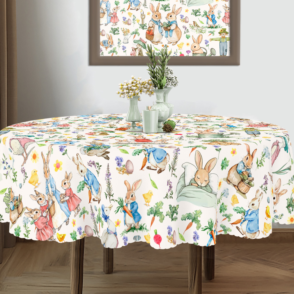1 Piece, Peter Rabbit Themed Printed Tablecloth + 4 Self-Adhesive Stickers, Embossed Edges, Suitable