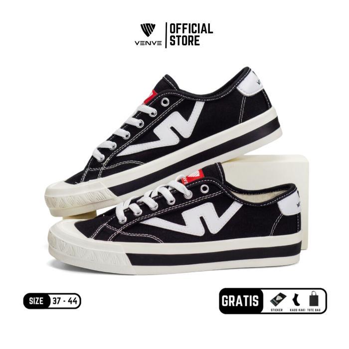 Aerostreet - Sepatu Sneaker Venve Precious Black White Sepatu Pria Casual Shoes Hitam Sneakers