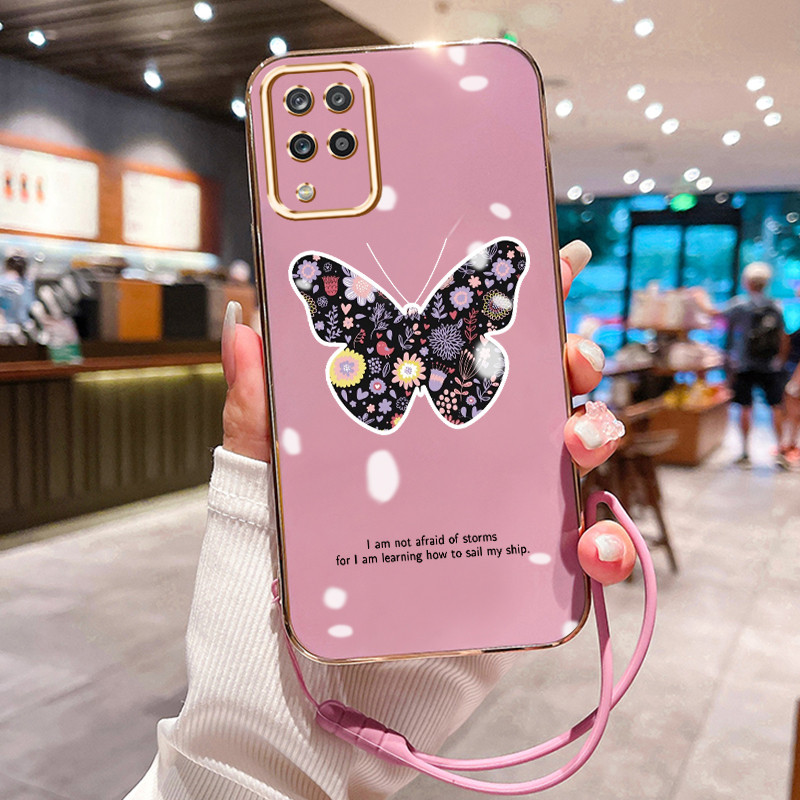 Casing Hp Untuk Samsung Galaxy A12 4G A12 5G F12 M12 Case Flower butterfly pelapisan Kekinian Cesing