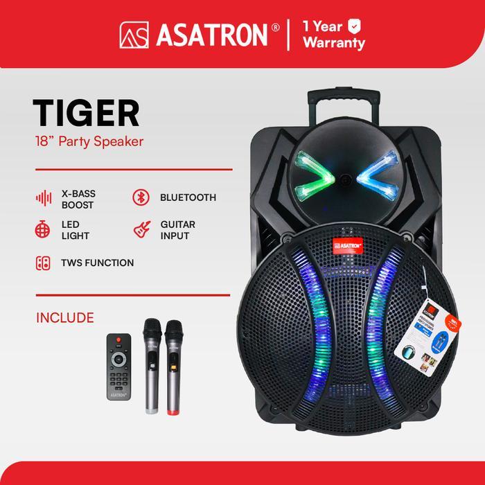 Asatron Tiger 18 Inch Bluetooth Karaoke Party Speaker Dual Mic X-Bass TWS