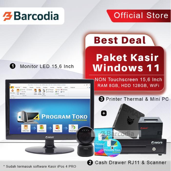 Paket Mesin Kasir Toko Retail, PC + Monitor + Cash Drawer + Printer + Scanner