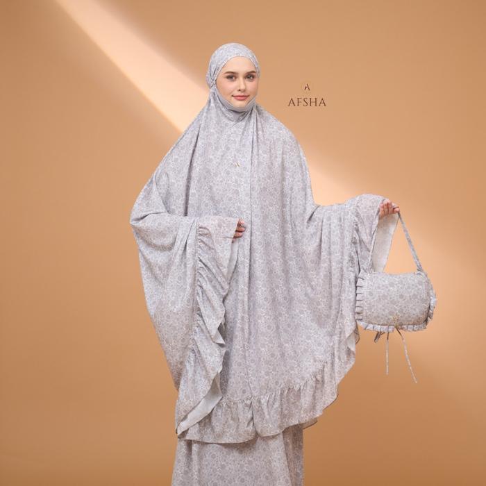 Afsha - Alyssa Series Mukena Motif Premium Menutup dagu